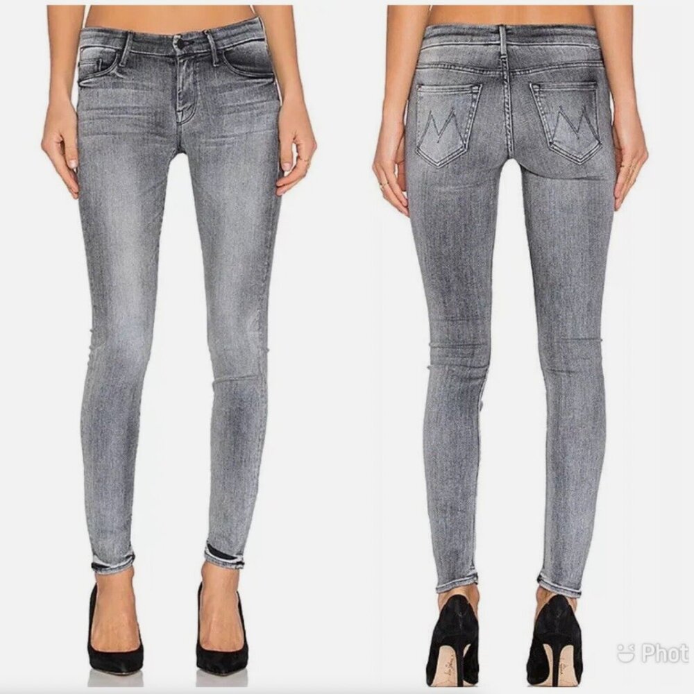 MOTHER The Looker Grim Shadows Black Faded Skinny Jeans Sz 26 Acid Wash
